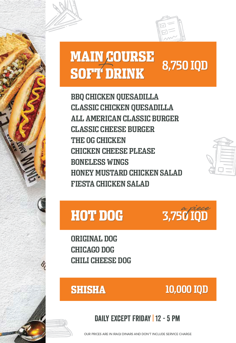 Buffalo Wings & Rings Erbil LUNCH MENU